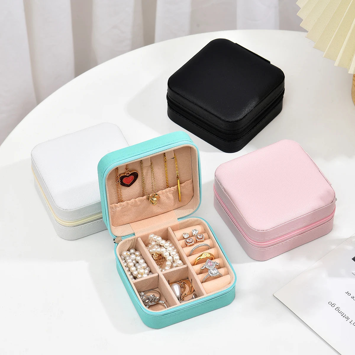 Home Travel Earrings Necklace Storage Case for Women Ring Organizer PU Leather Display Case Mini Jewelry Storage Box Portable