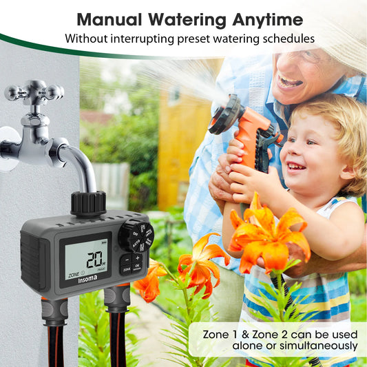 Insoma Smart Irrigation Watering System Dual Outlets Automatic Water Timer Sprinkle Faucet Hose Programmer  for Garden Outdoor