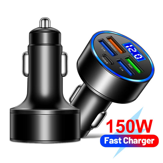 PD 150W USB Car Charger Fast Charging QC 3.0 Type C Car Phone Charger Adapter For iPhone Xiaomi Samsung Huawei OPPO Car Charger