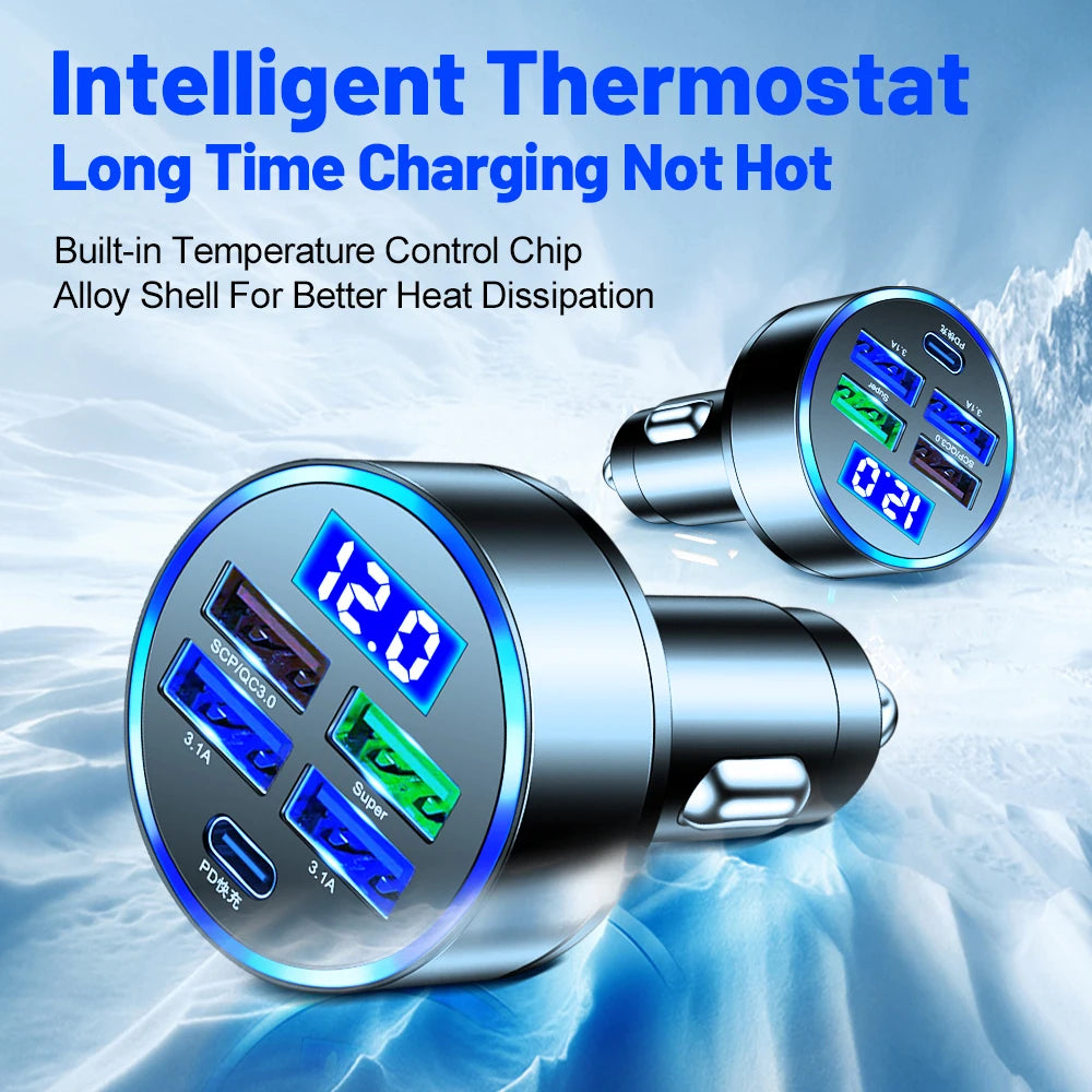 PD 150W USB Car Charger Fast Charging QC 3.0 Type C Car Phone Charger Adapter For iPhone Xiaomi Samsung Huawei OPPO Car Charger