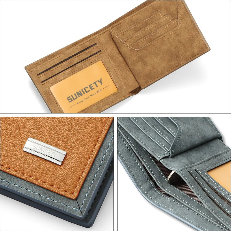 RFID Protection Men Wallets Foldable Multi-card Holders Short PU Leather ID Folder Package Business Purses Convenient Male Bags