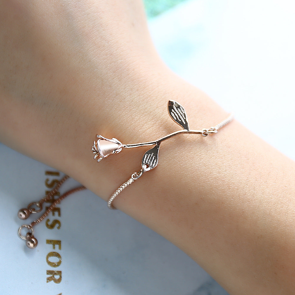 WISH Jewelry Small Fresh Rose Flower Pull Bracelet Valentine's Day Birthday Gift Bracelet