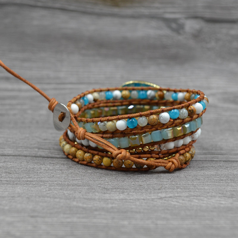European and American retro foreign trade natural marine stone bracelet beaded natural stone weaving handmade bohemian bracelet