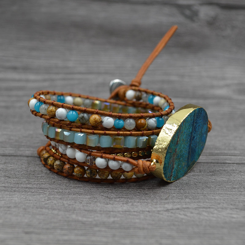 European and American retro foreign trade natural marine stone bracelet beaded natural stone weaving handmade bohemian bracelet
