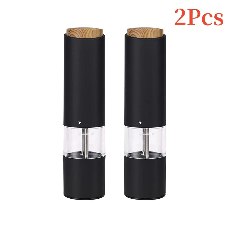 Wood Lid Electric Salt Pepper Grinders Portable Automatic Pepper Mill Adjustable Coarseness Pepper Grinder with Brush for Kitche