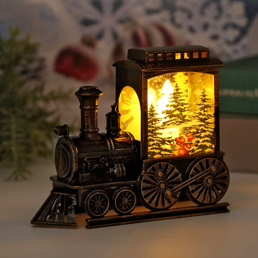 Cross-border Christmas 2024 new retro train LED light Christmas small oil lamp plastic wind lamp luminous night light