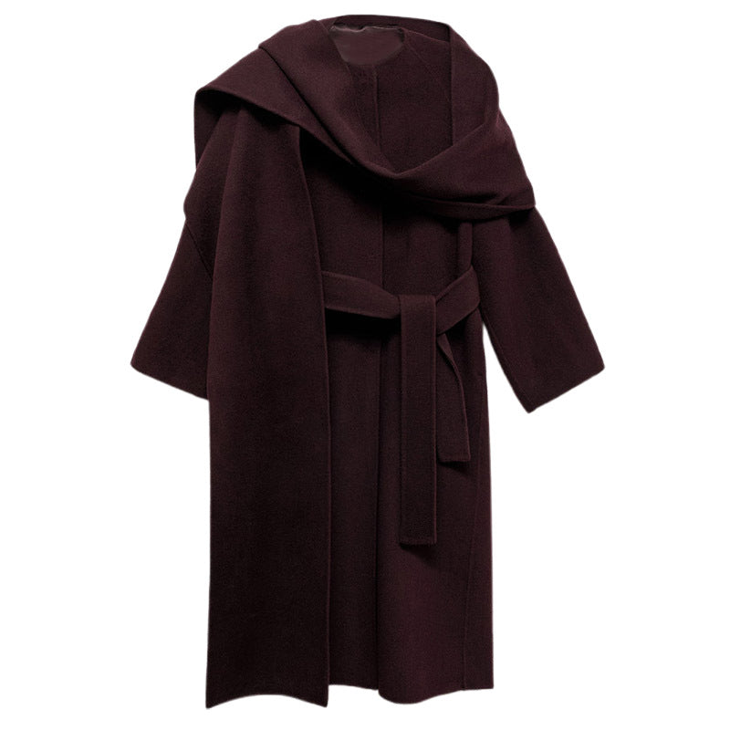 2024 new style fashion temperament elegant street casual solid color with scarf coat long style