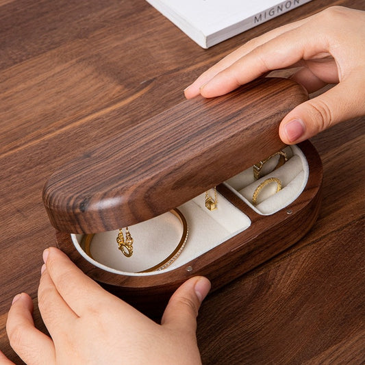Black walnut oval jewelry box new Chinese style solid wood storage box walnut oval jewelry storage box