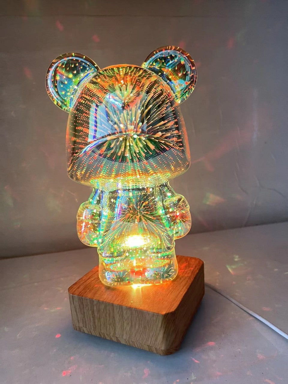 Violent bear LED3D fireworks night light Christmas holiday romantic atmosphere USB small table lamp bedroom decoration.