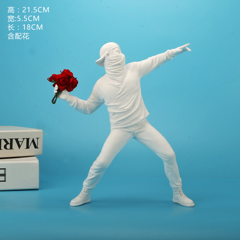 Zhuozhihua Banksy Throwing Flower Boy Ornament Creative Light Luxury Living Room Art Figure Sculpture Home Decorations