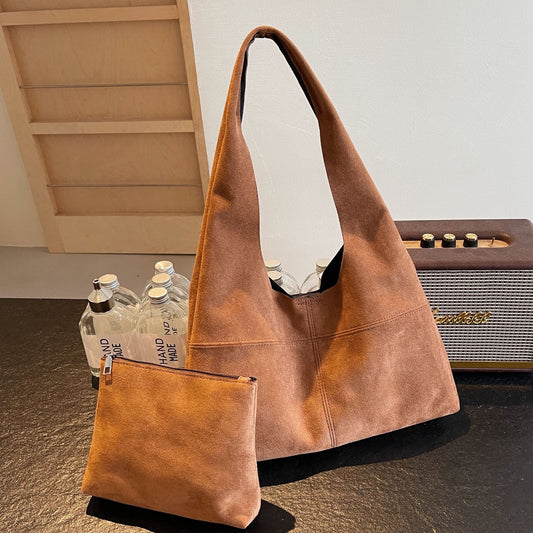 Casual personality large capacity autumn and winter suede retro style high-end one-shoulder underarm women's bag mother-and-child tote bag