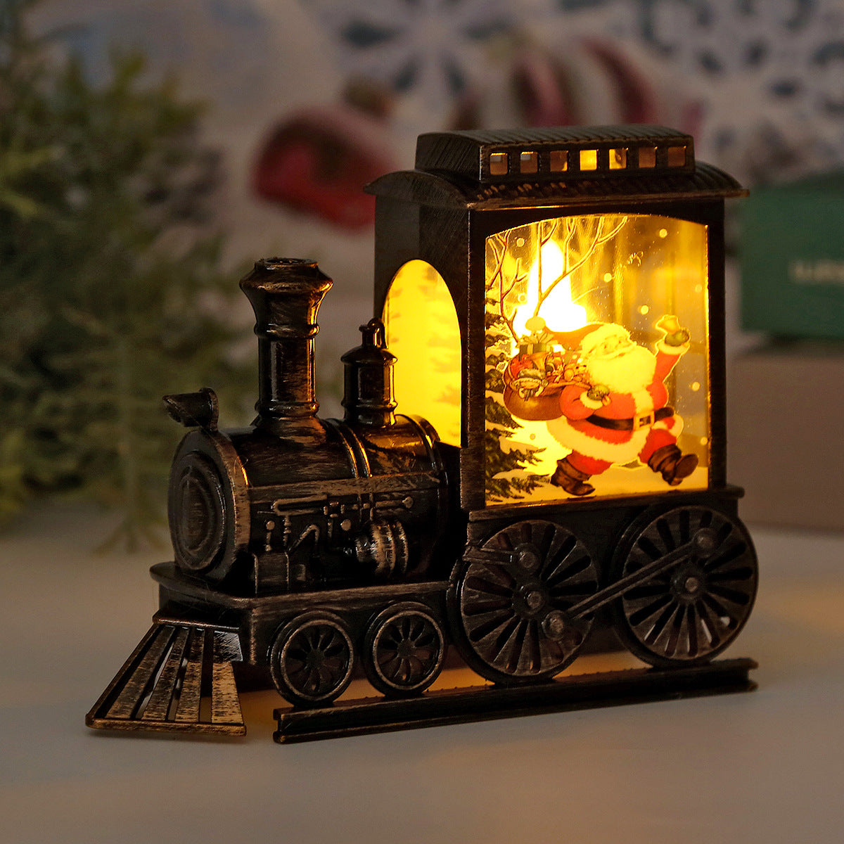 Cross-border Christmas 2024 new retro train LED light Christmas small oil lamp plastic wind lamp luminous night light