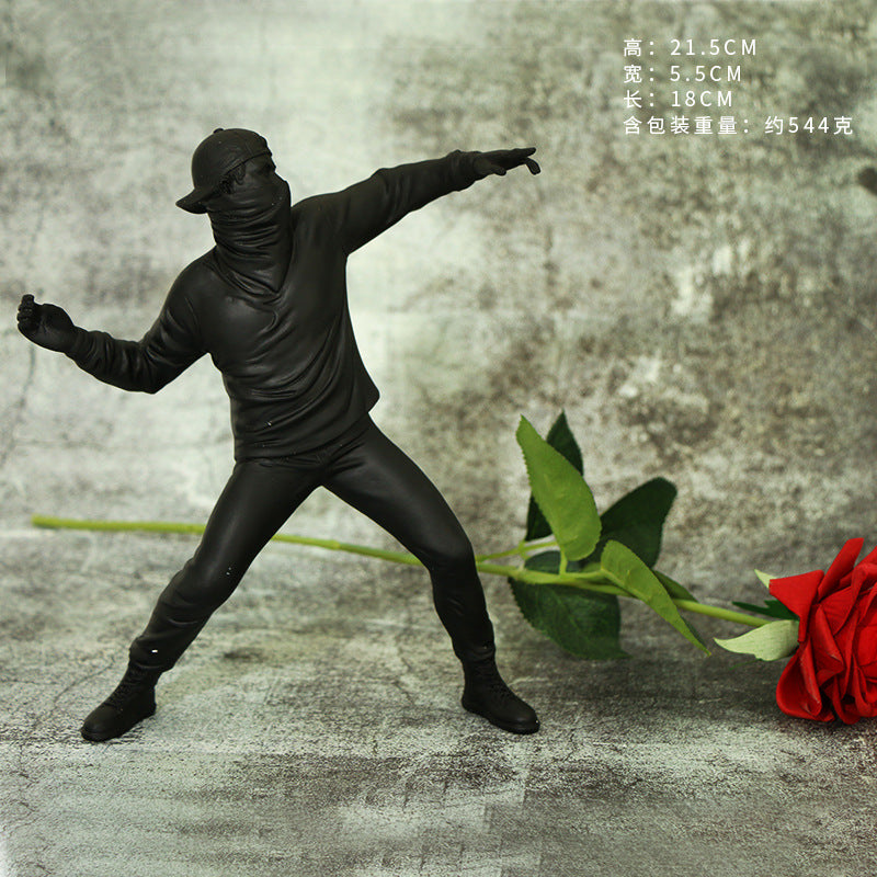 Zhuozhihua Banksy Throwing Flower Boy Ornament Creative Light Luxury Living Room Art Figure Sculpture Home Decorations