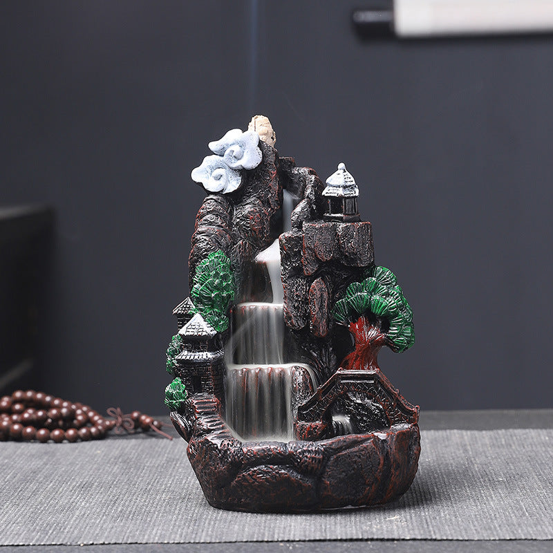 Backflow incense burner creative home decoration alpine flowing water resin crafts sandalwood incense burner cross-border