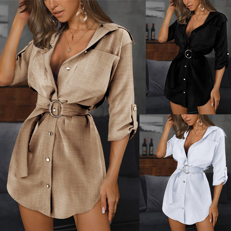 Cross-border Amazon wish popular European and American summer shirts multi-color sleeves V-neck women's dress shirts for women