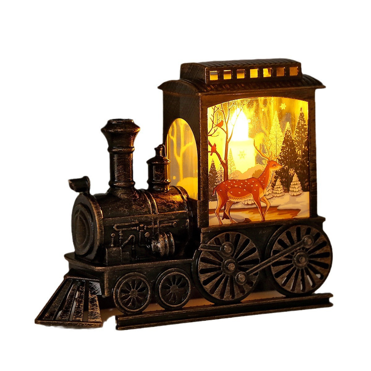 Cross-border Christmas 2024 new retro train LED light Christmas small oil lamp plastic wind lamp luminous night light