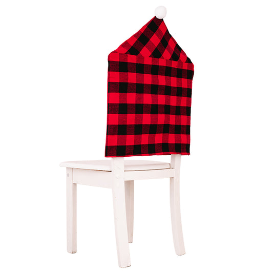 Christmas Season New Home Decoration Red and Black Plaid with White Hair Ball Chair Cover Christmas Atmosphere Arrangement Chair Cover
