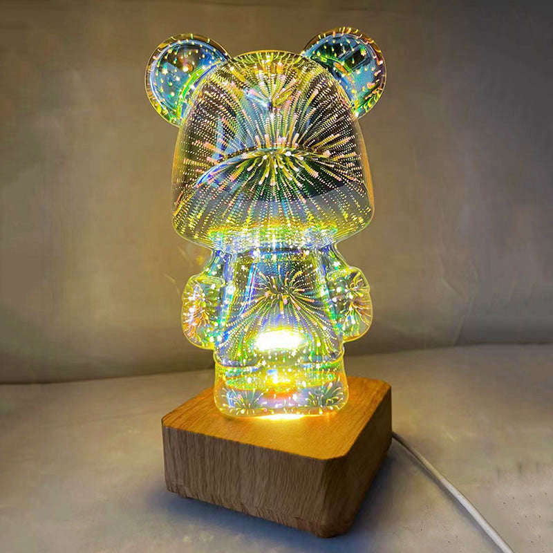 Violent bear LED3D fireworks night light Christmas holiday romantic atmosphere USB small table lamp bedroom decoration.