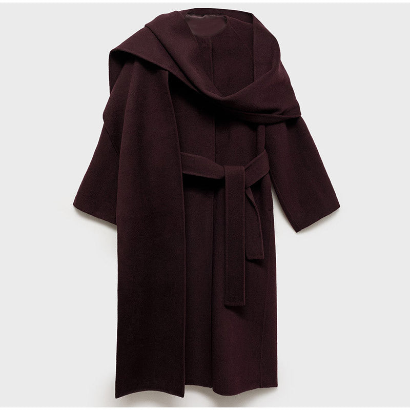 2024 new style fashion temperament elegant street casual solid color with scarf coat long style
