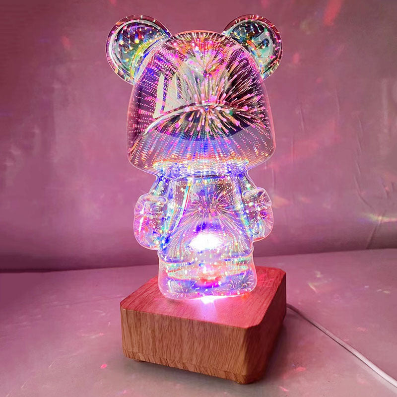 Violent bear LED3D fireworks night light Christmas holiday romantic atmosphere USB small table lamp bedroom decoration.