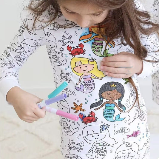 Cross-border new children's DIY hand-painted graffiti pajama sets home clothes coloring pajama sets
