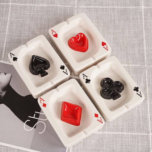 Creative ceramic poker ashtray European style simple ins ceramic fashion ashtray home living room gift