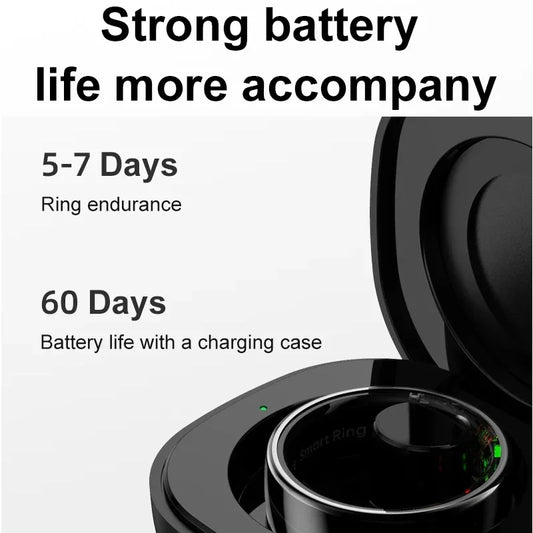 Smart Ring with Charging Case for Skin Temperature Measure,Message Call Reminder,Sport Health Sleep Monitor,IP68 5ATM Waterproof
