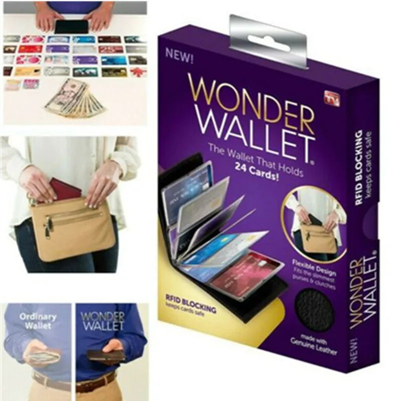 2pcs Women Men Wonder Slim RFID Wallet Black Leather Purse Premium Product Card Package Short wallet Portomonee