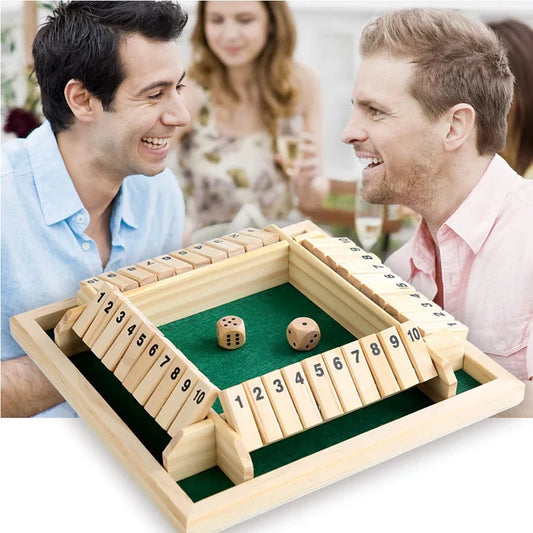 Deluxe Four Sided 10 Numbers Shut The Box Board Game Set Dice Party Club Drinking Games for Adults Families