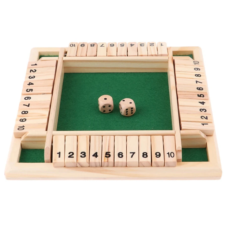 Deluxe Four Sided 10 Numbers Shut The Box Board Game Set Dice Party Club Drinking Games for Adults Families